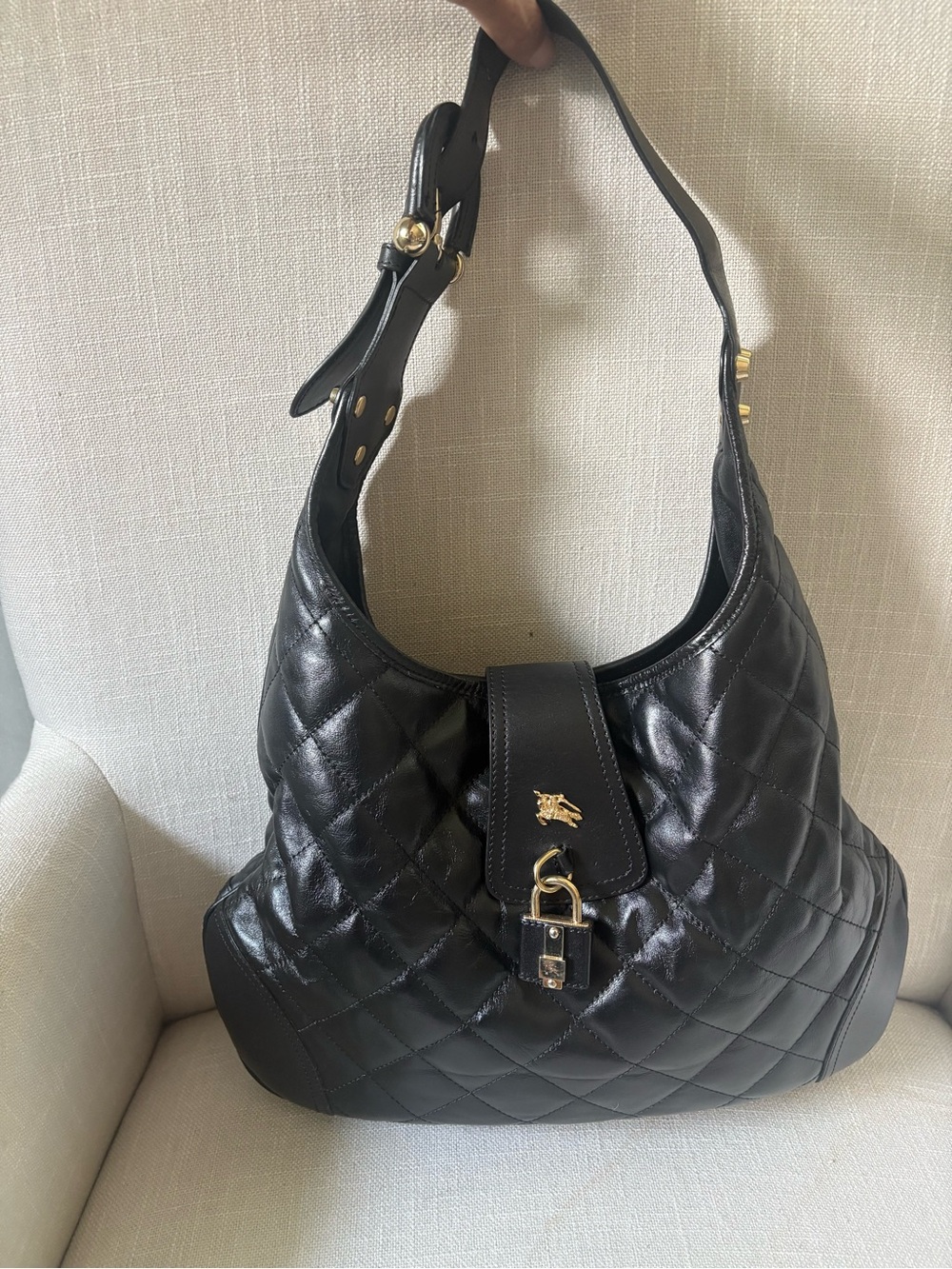 Burberry Black Quilted Leather Shoulder Bag with Gold Hardware